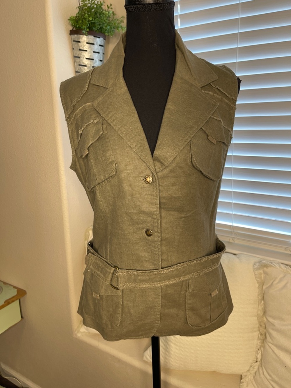 Vintage Ashley by 26 International Olive Green Utility Safari Vest